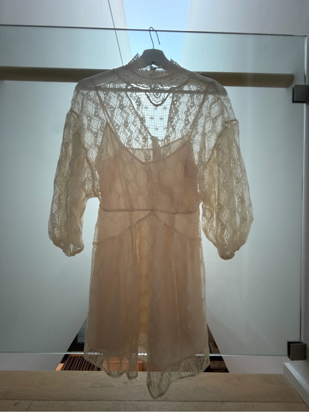 Free People Cream Lace Slip with Sheer Crochet Overlay